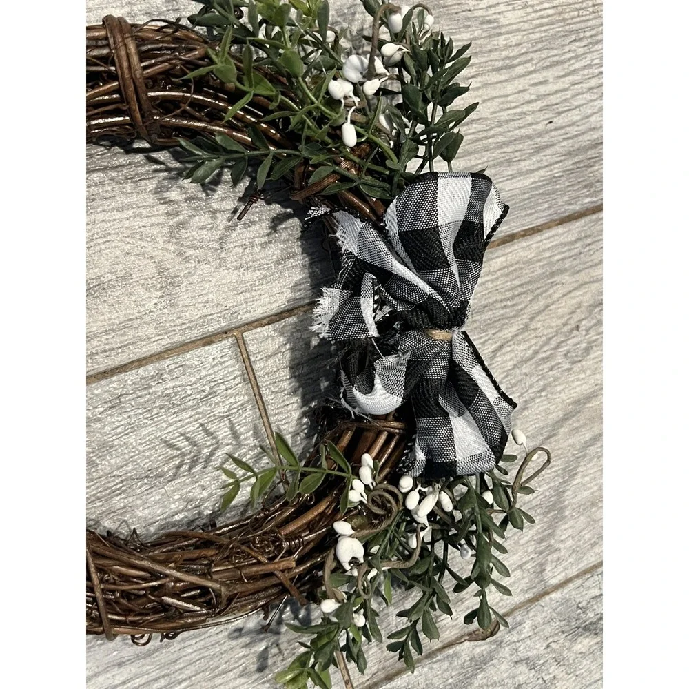 Grapevine Wreath Christmas Pine Buffalo Plaid Bow Holiday Wall Decor 8